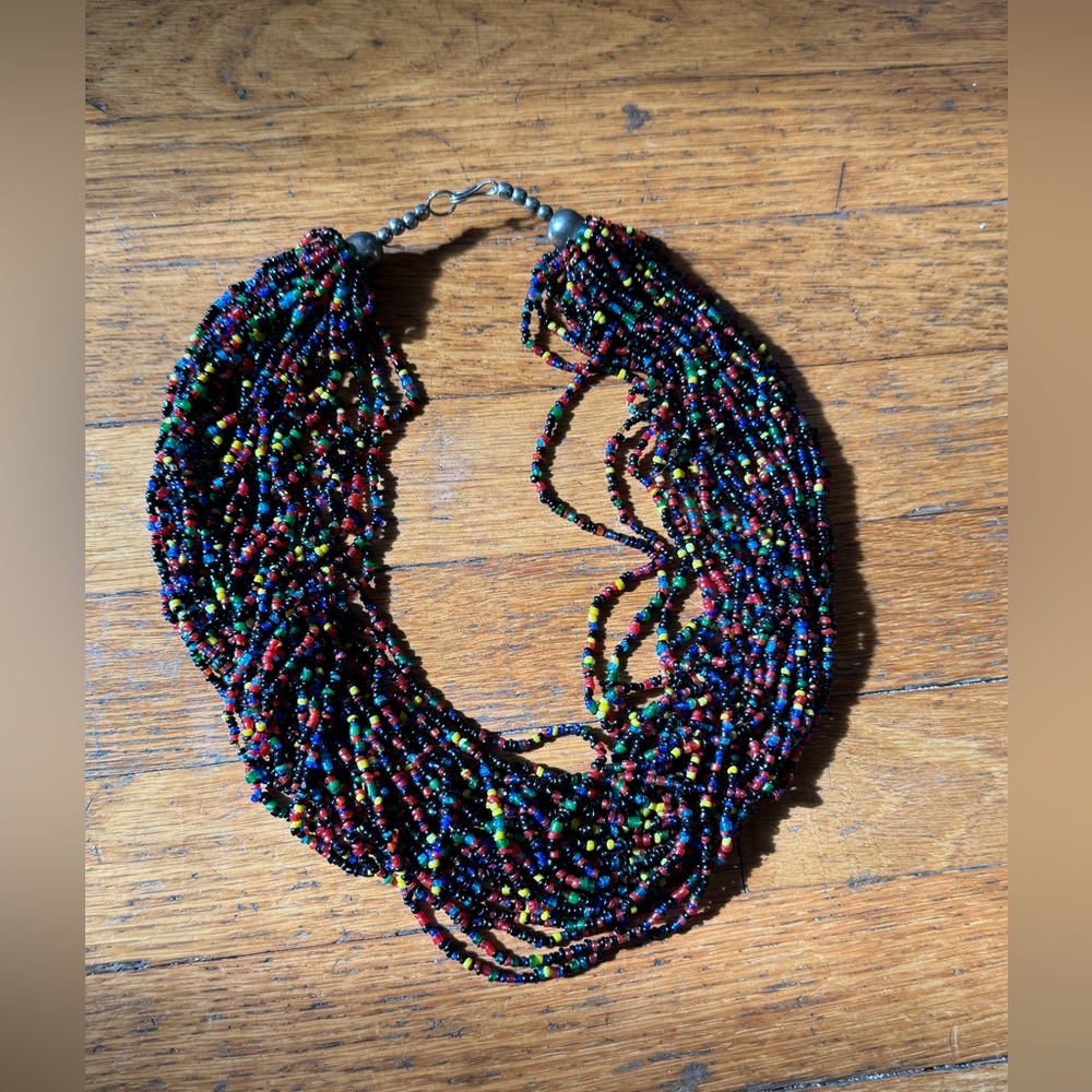 70s Vintage Multi Strand Beaded Necklace Boho - Picture 2 of 5